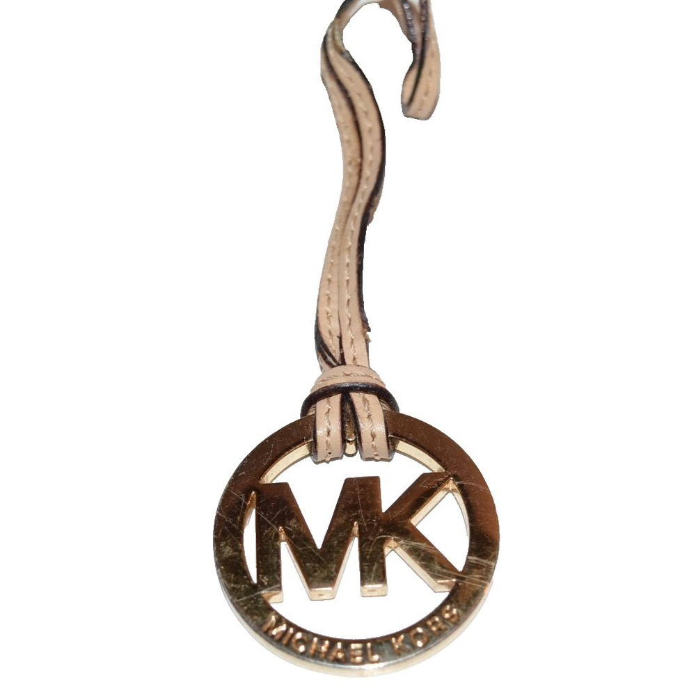 Michael Kors MK Logo Gold Charm Leather Handbag Large Fob Scratches